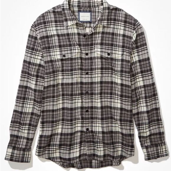 American Eagle Flannel Plaid Shirt‎ Large Grey NWT in packaging - Picture 4 of 8